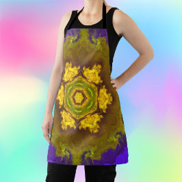 Delantal Psicodelia Mandala Flor morado y amarillo