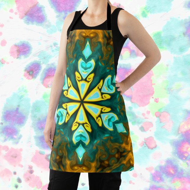 Delantal Psicodelia Mandala Flor Verde azulada y Amarilla (Subido por el creador)