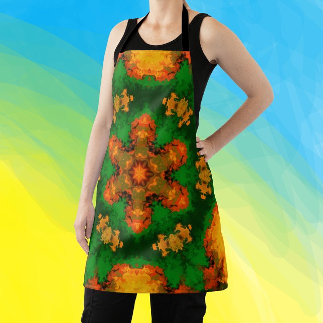 Delantal Psicodelia Mandala Flor Verde Naranja y Amarillo (Subido por el creador)