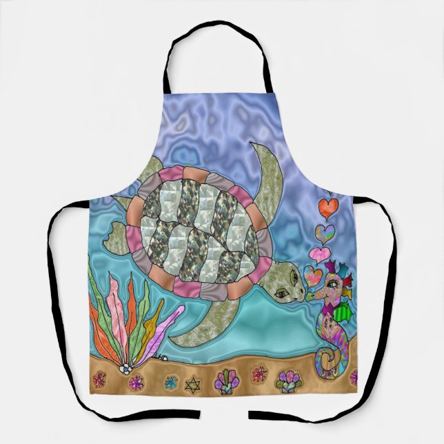 Delantal Psicodelia Mar Turtle Seahorse Art Apron (Anverso)