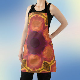 Delantal Psicodelia Naranja de flores hippie morado y amari