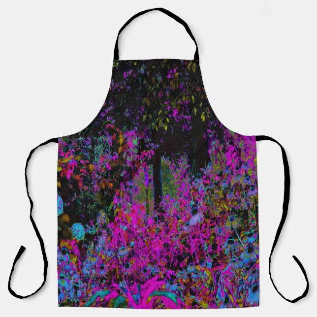 Delantal Psicodelia Rosa Caliente y Amanecer del Jardín Neg (Anverso)