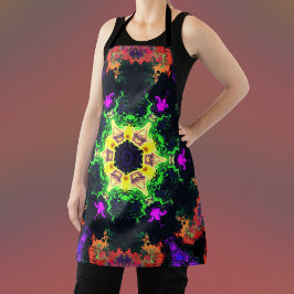 Delantal Psicodélico Mandala flor morado verde y amarillo