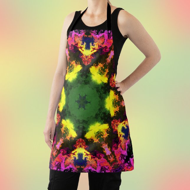 Delantal Psicodélico Mandala Flor rosa amarillo y verde (Subido por el creador)