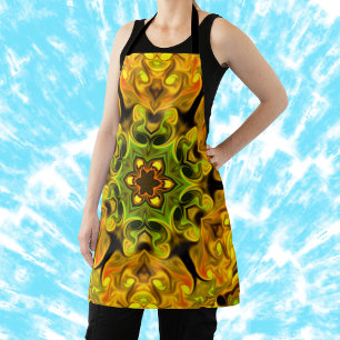 Delantal Psicodélico Mandala Flor Verde y Amarillo