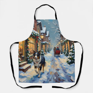 Delantal Pueblo navideño nevado vintage con Border Collie