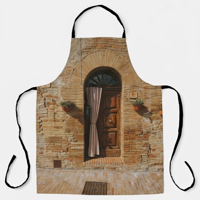 DELANTAL PUERTA DE MADERA MARRÓN EN UNA PARED DE LADRILLO M (Anverso)