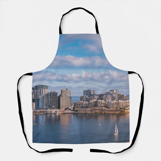 Delantal Puerto de Sliema y rascacielos de Malta (Anverso)