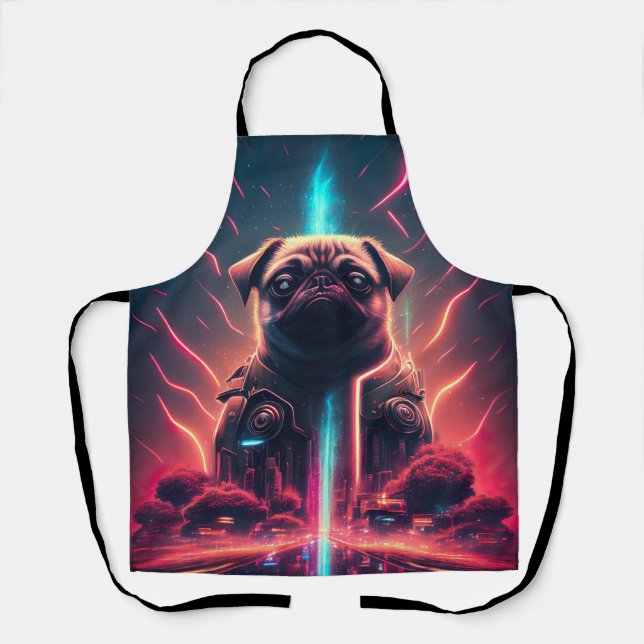 Delantal Pug Adorable con Disfraz de Robot Futurista (Anverso)