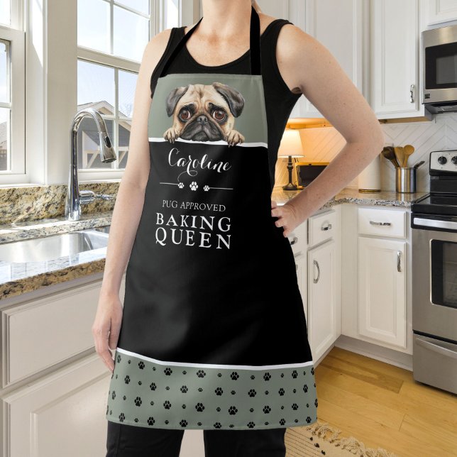 Delantal Pug Baking Queen Sage Green Personalizado (Subido por el creador)