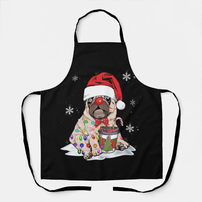 Delantal Pug Christmas Tree Lights Santa Dog Boys Pugmas (Anverso)