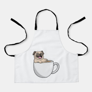 Delantal Pug con taza de café