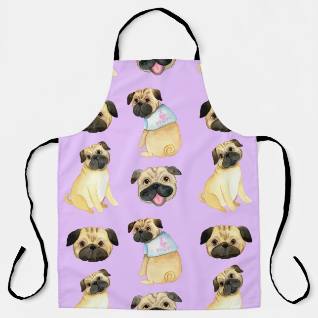 Delantal Pug Cute, Chicas y niños, amante de los perros, re (Anverso)