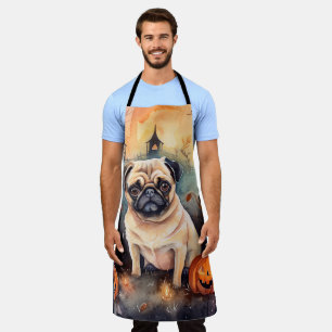 Delantal Pug de Halloween con calabazas espeluznante