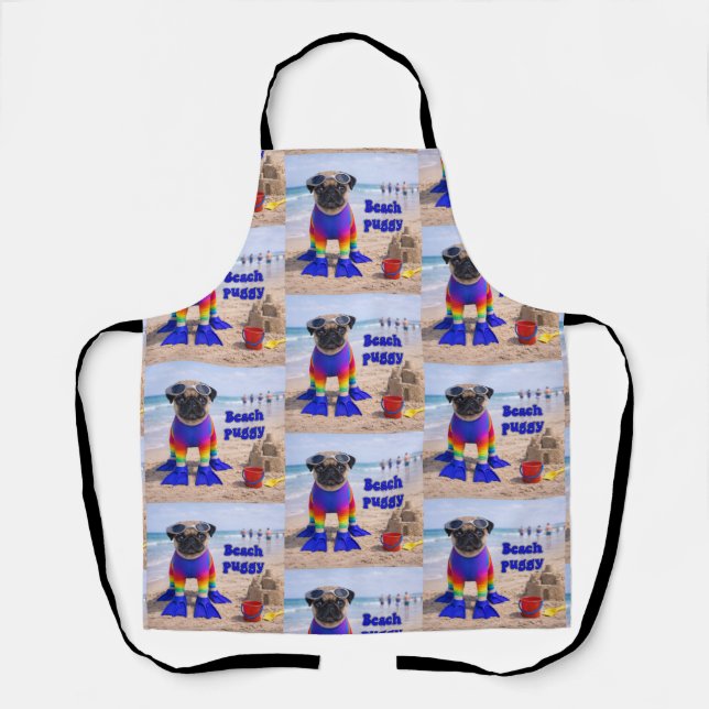 Delantal Pug de la playa (Anverso)