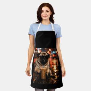 Delantal Pug Divertido Bebiendo Café Helado Regalo para Ama