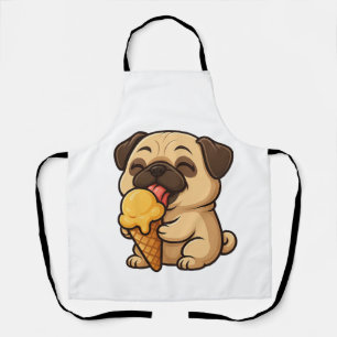 Delantal Pug feliz con helado dibujo animado de verano