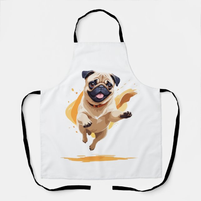 Delantal Pug Happy Playful Fun Saltando En El Aire Alegre (Anverso)