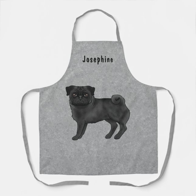 Delantal Pug negro Perro lindo Perro de dibujos animados co (Anverso)