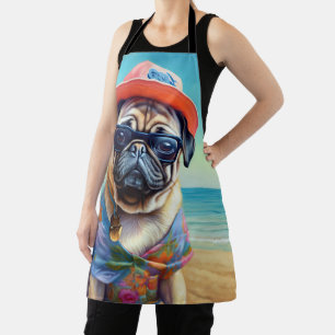 Delantal Pug on Beach, regalo de verano para el amante del 