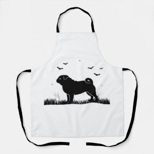 Delantal Pug Perro ? Silueta De Luna De Halloween Camiseta