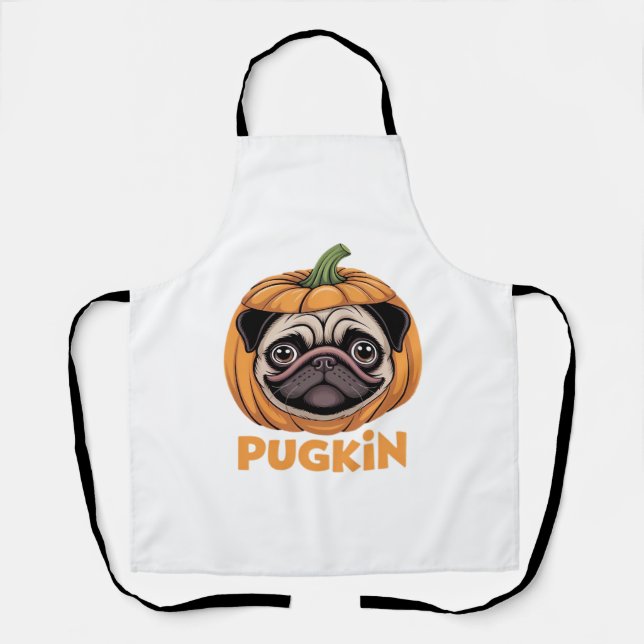 Delantal Pugkin Pug Halloween Feliz Halloween sobredimensio (Anverso)