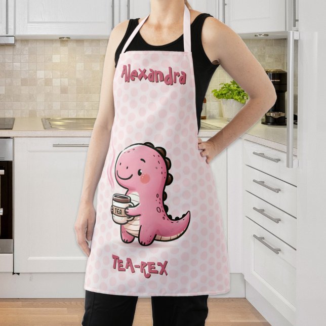 Delantal Pun animal de dinosaurio personalizado dulce para  (Sweet Tea-Rex Personalized Dinosaur Animal Pun Apron)