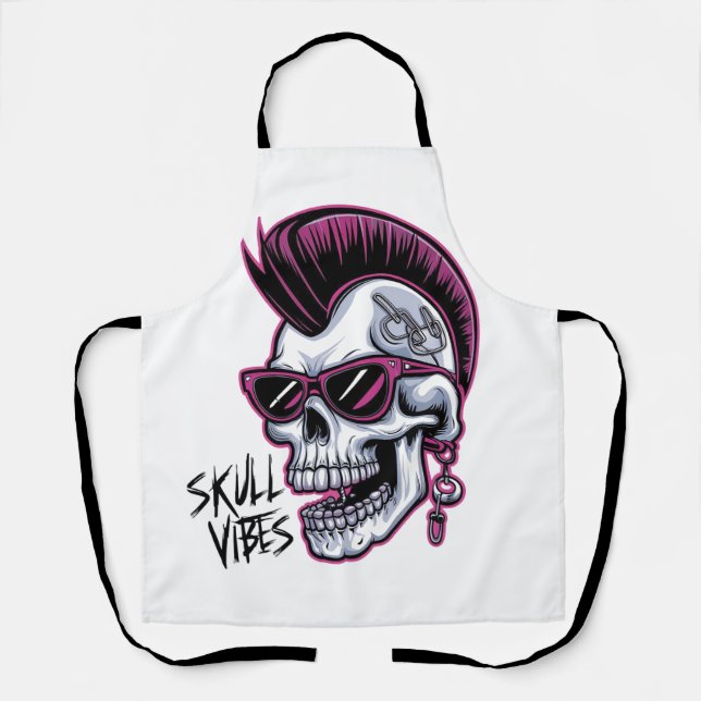 Delantal Punk Calavera Vibes. Guay Skull con gafas de sol D (Anverso)