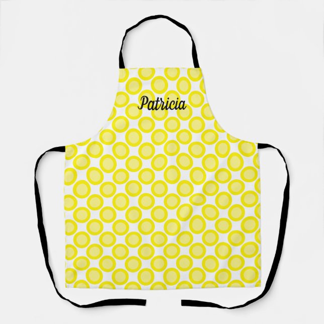 Delantal Punto de polka amarillo limón Nombre personalizado (Anverso)