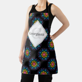 Delantal Punto de Polka floral de arcoiris personalizado Ma