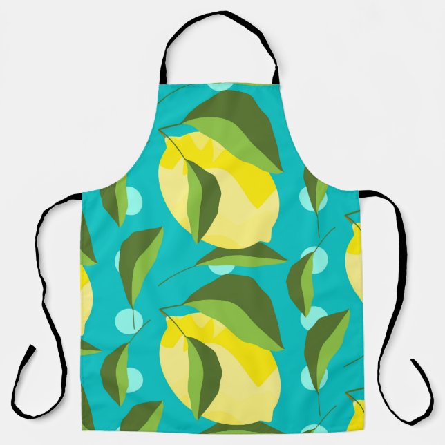 Delantal Punto de Polka Lemons: Fondo Azul. (Anverso)