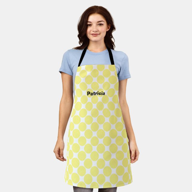 Delantal Puntos de polka amarillos Nombre personalizado bla (Gastado)