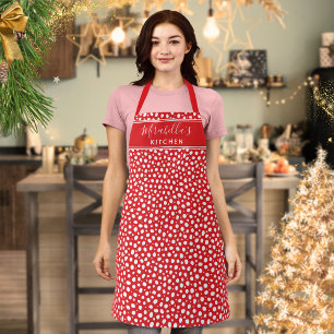 Delantal Puntos de Polka Blanco Rojo Personalizados