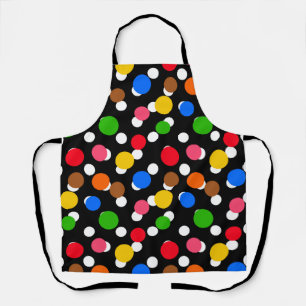 Delantal Puntos de polka coloreados de fondo negro