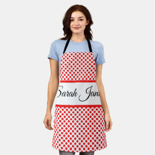 Delantal puntos de Polka Rojo elegantes monogramados sobre 