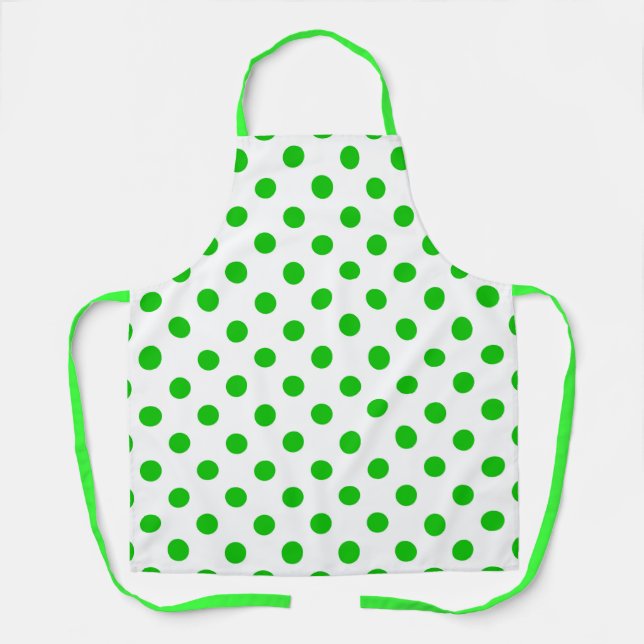 Delantal Puntos de polka verde de fondo blanco (Anverso)