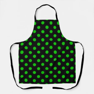 Delantal Puntos de polka verde de fondo negro