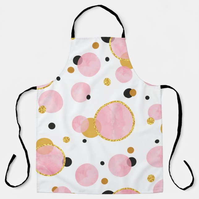 Delantal Puntos dorados rosados, cosecha geométrica. (Anverso)