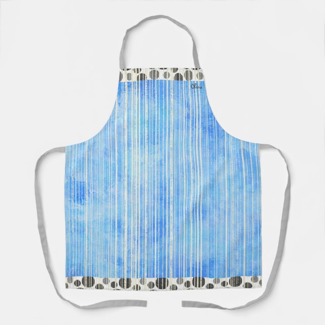 Delantal Puntos modernos de polka negros y grises (Anverso)