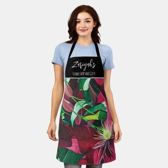 Delantal Purple Clematis Floral, mediano (Gastado)