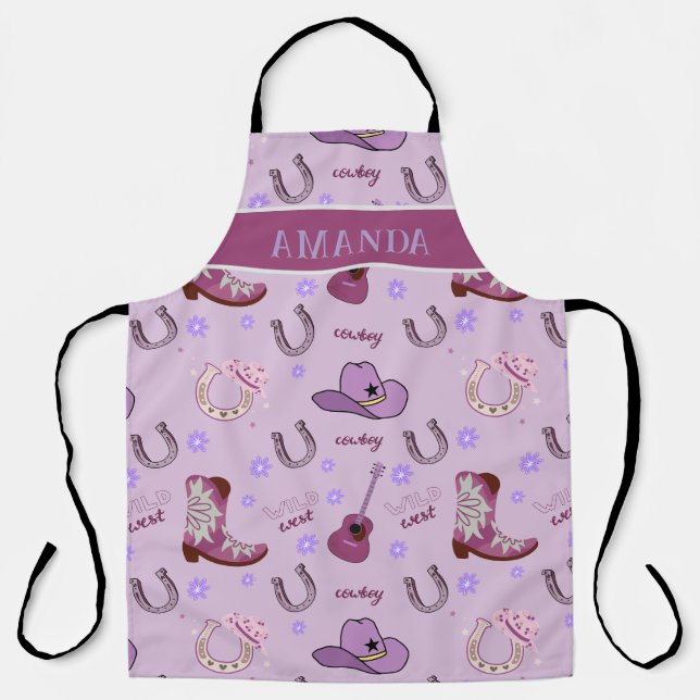 Delantal Purple Cowboy Wild West All over print Pattern (Anverso)