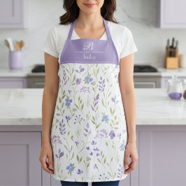Delantal Purple Floral Monogram Apron