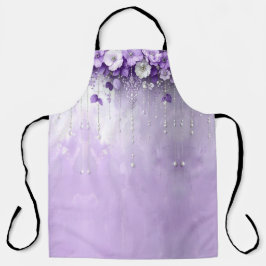 Delantal Purple Flowers with Dangling Pearls Apron