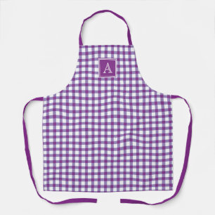 Delantal Purple Gingham Plaid Tartán Monograma moderno