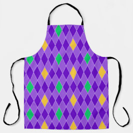 DELANTAL PURPLE GREEN YELLOW MARDI GRAS DIAMOND PATTERN