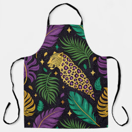 DELANTAL PURPLE GREEN YELLOW MARDI GRAS FEATHERS