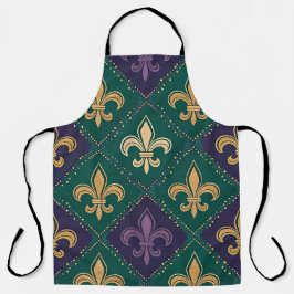 DELANTAL PURPLE GREEN YELLOW MARDI GRAS FLEUR DE LIS