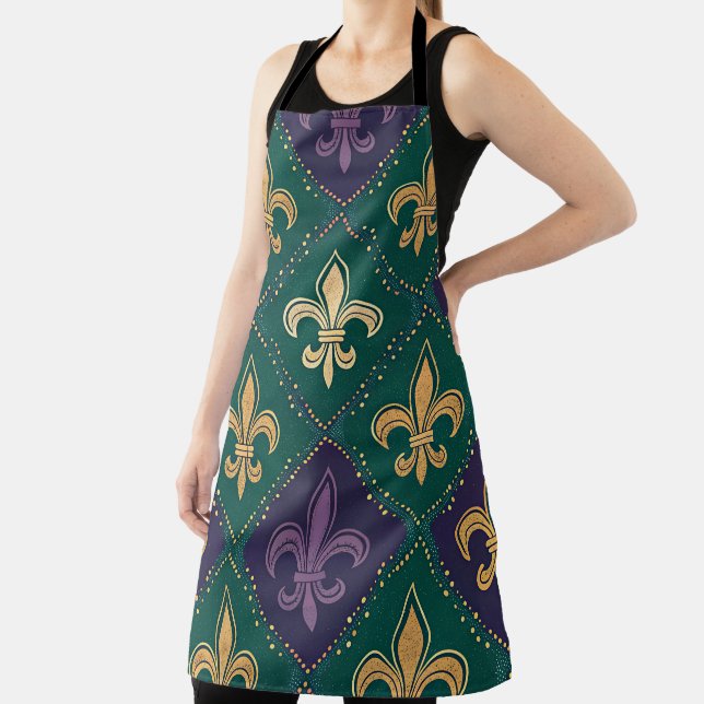 DELANTAL PURPLE GREEN YELLOW MARDI GRAS FLEUR DE LIS (in situ)