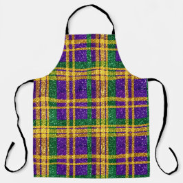 DELANTAL PURPLE GREEN YELLOW MARDI GRAS GLITTER LOOK PLAID