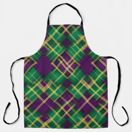 DELANTAL PURPLE GREEN YELLOW MARDI GRAS PLAID PATTERN